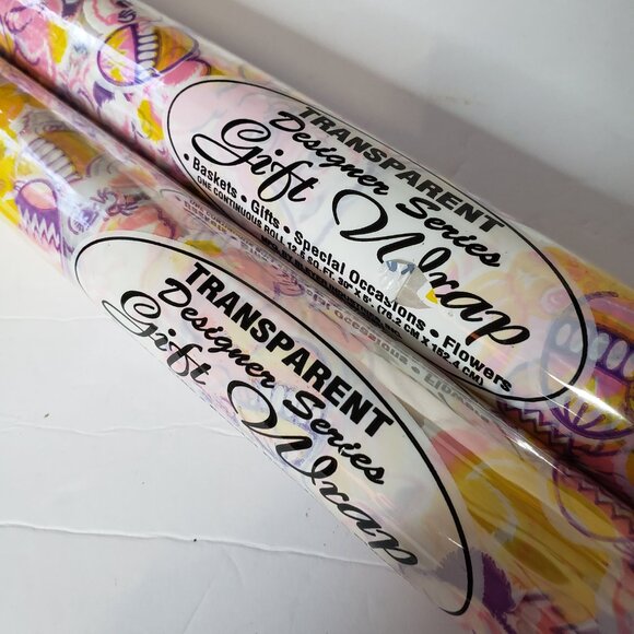 CUTE 2 Vintage Transparent Easter Basket Gift Wrap Pink Yellow NEW Cellophane - Picture 3 of 4